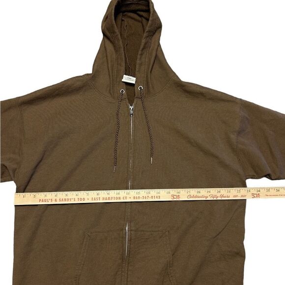 Y2K Russell Athletic Style Full Zip Brown Hooded Sweatshirt Size Large - Picture 3 of 5